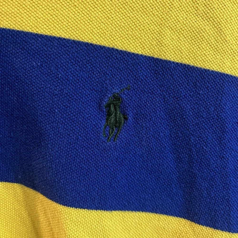 Polo Ralph Lauren Mens XL Polo Shirt Rugby Custom Fit Blue Yellow Stripes Golf